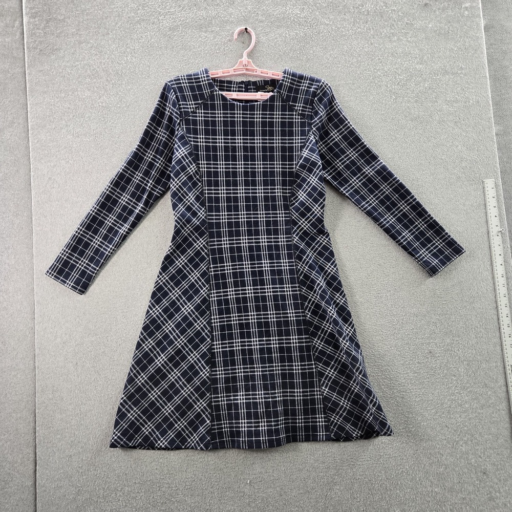 Suzanne Betro Women Dress MEDIUM Navy Plaid Fit & Flare Long Sleeve